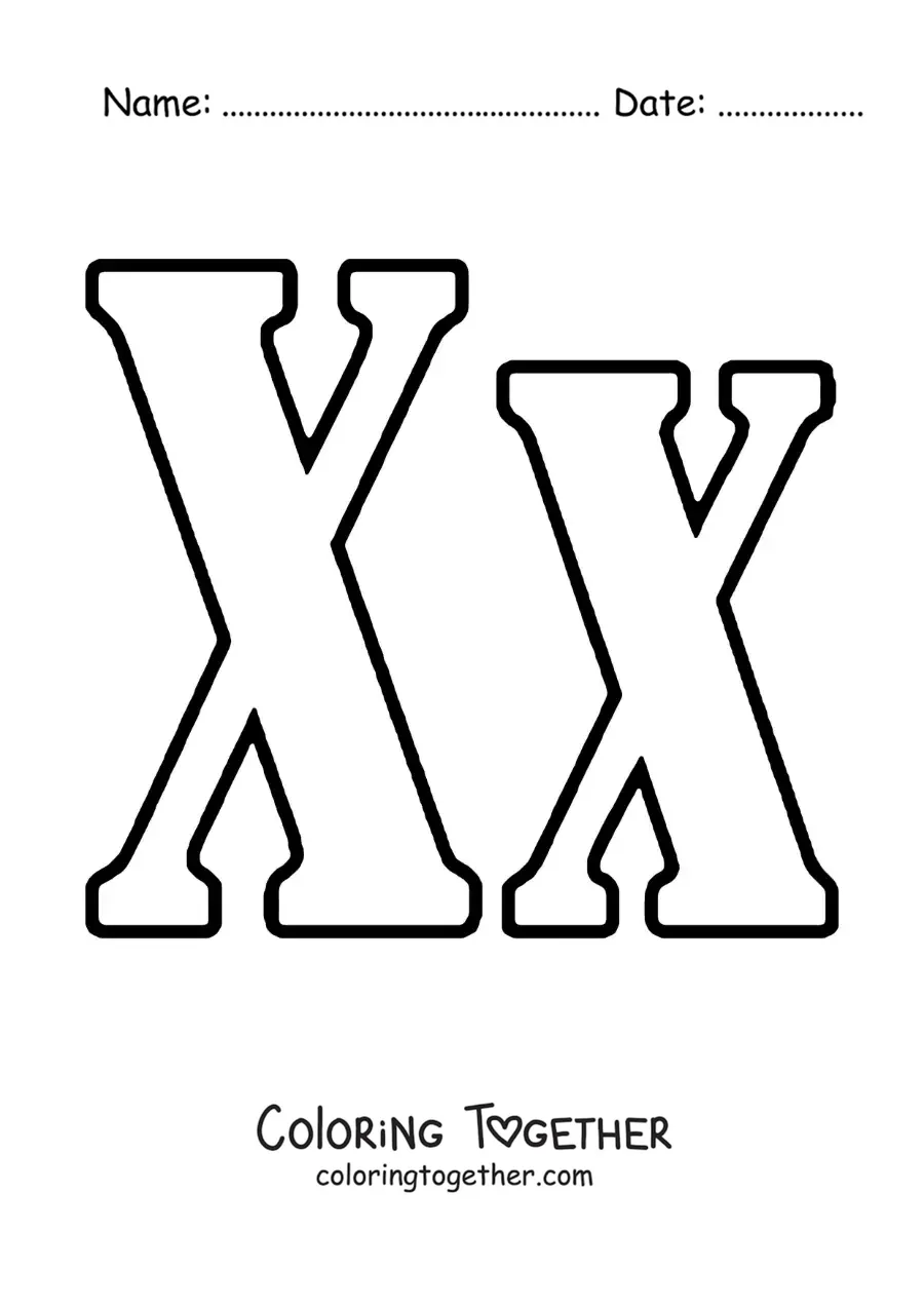 Coloring page of a big uppercase and lowercase letter X