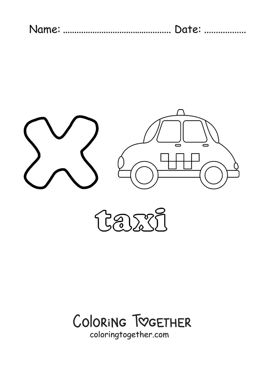 Coloring page of X for taxi
