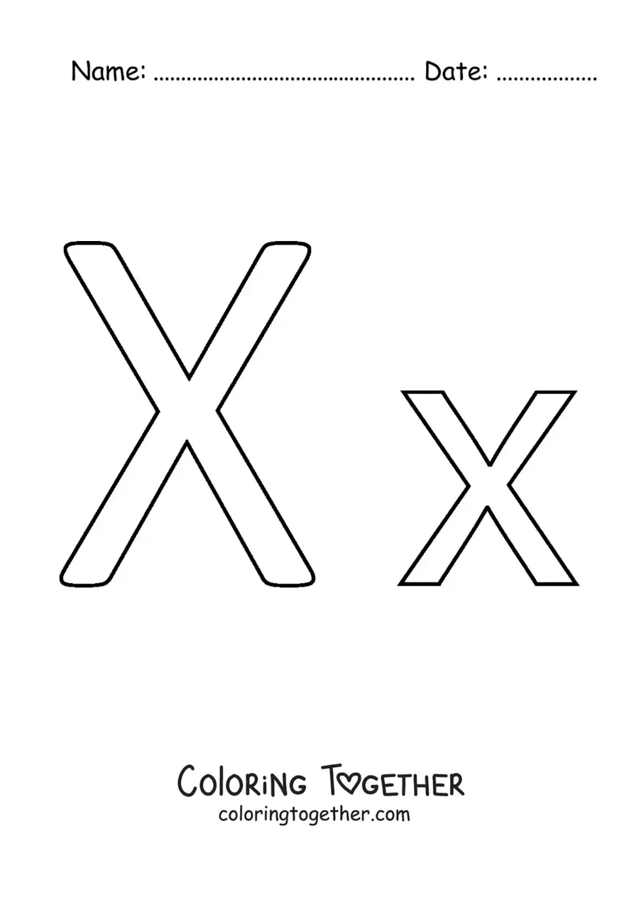 Coloring page of an easy uppercase and lowercase letter X