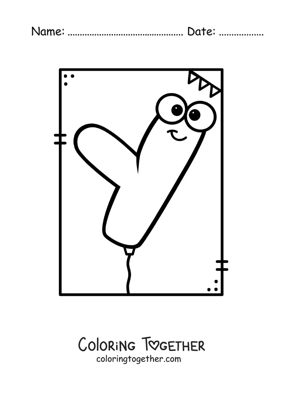 Coloring page of a cartoon letter Y shaped like a balloon