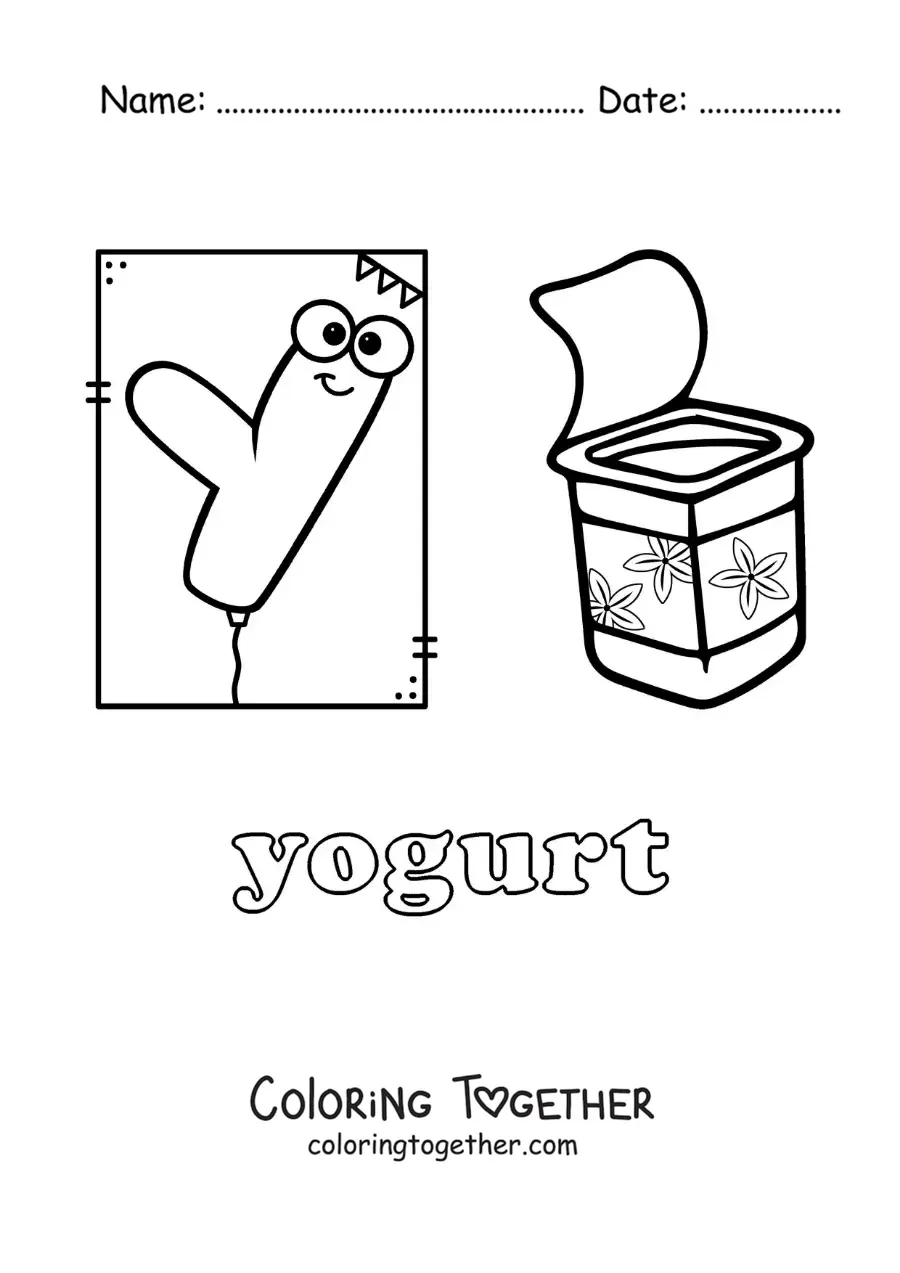 Coloring page of Y for yogurt