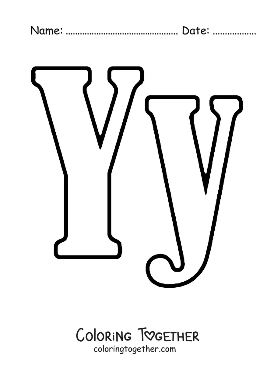 Coloring page of a big uppercase and lowercase letter Y