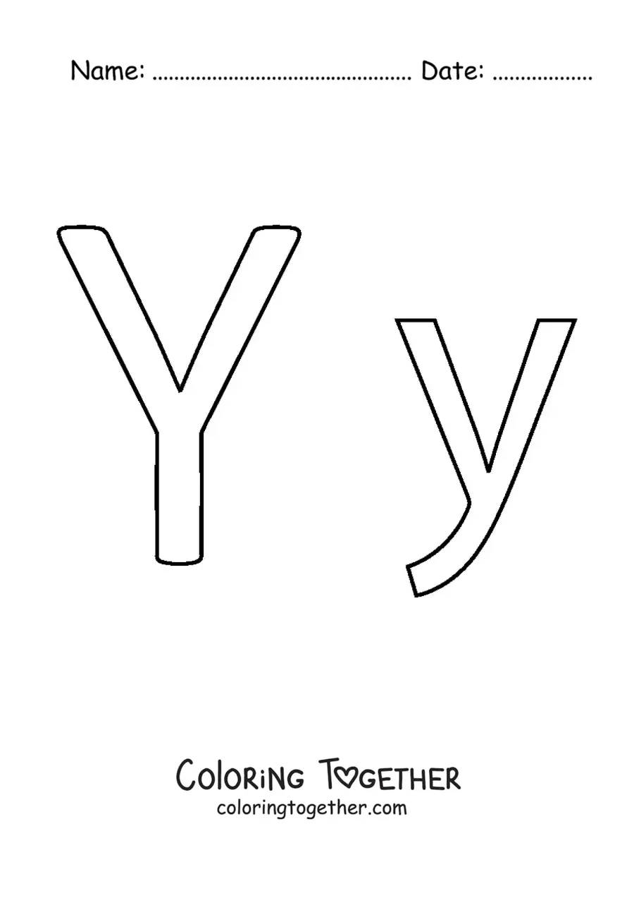 Coloring page of an easy uppercase and lowercase letter Y