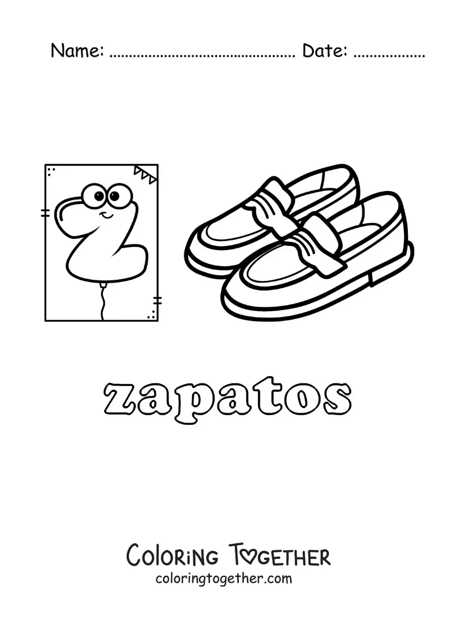 Coloring page of Z for zapatos (shoes)