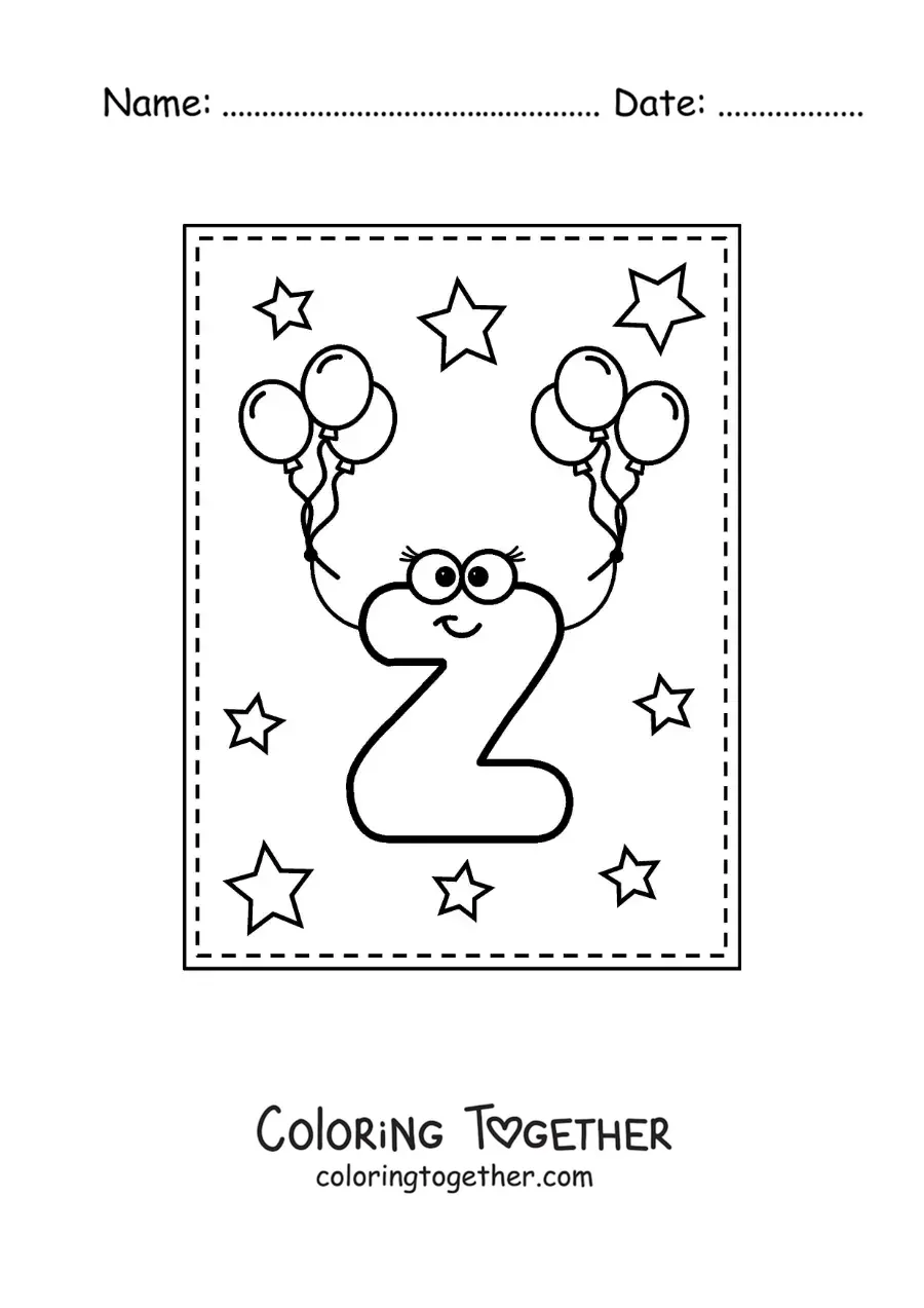 Coloring page of a cartoon uppercase letter Z with balloons
