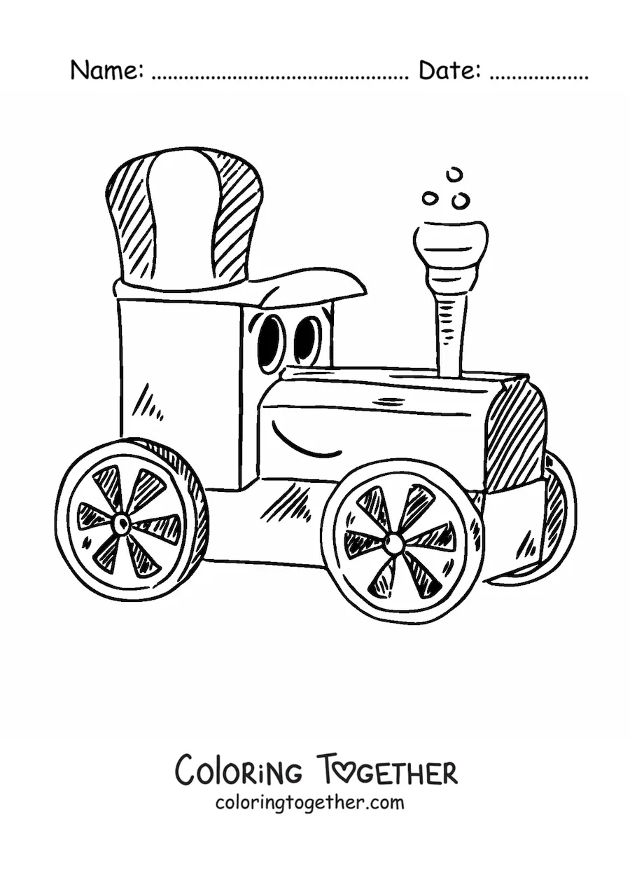 Coloring page of a happy cartoon train