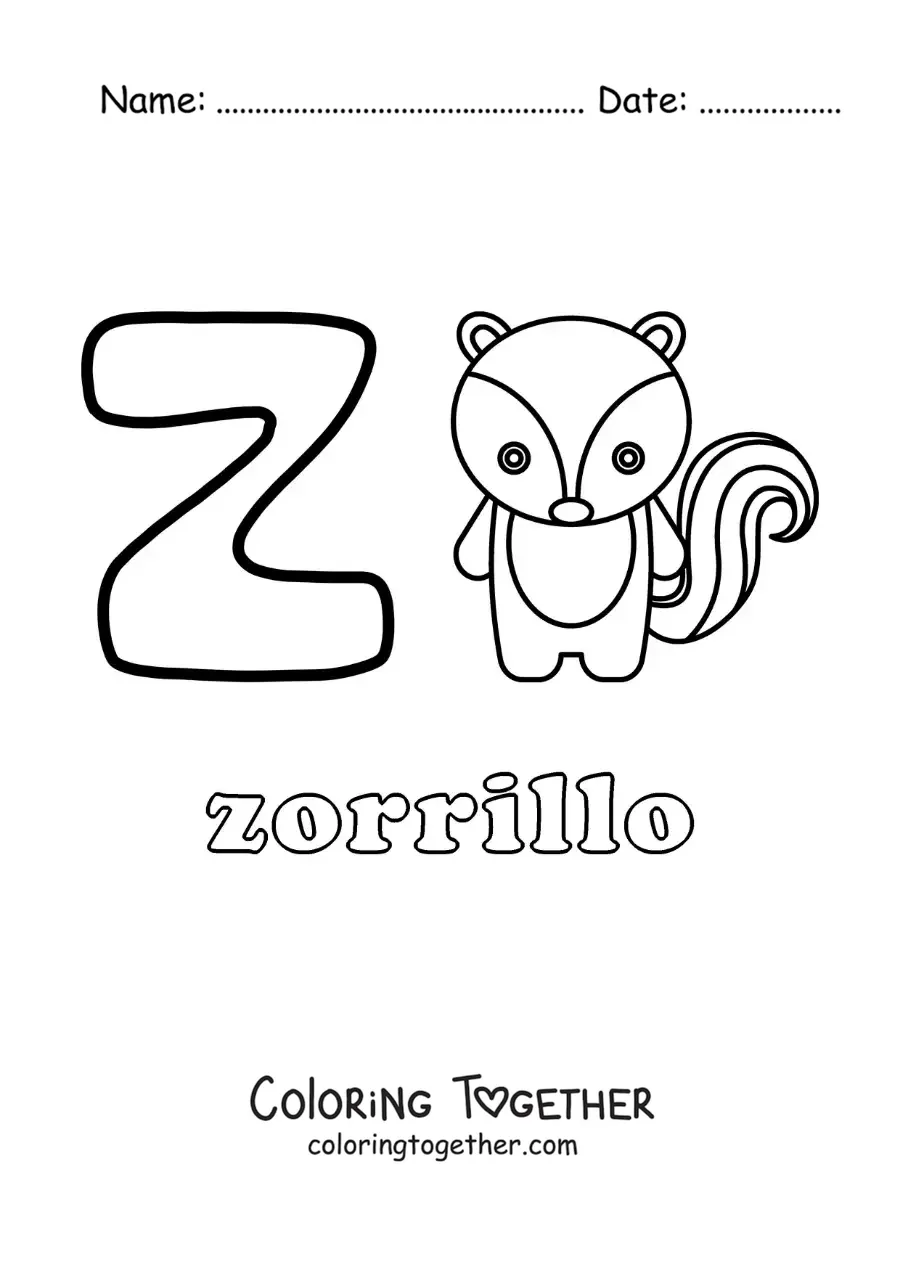 Coloring page of Z for zorrillo (skunk)