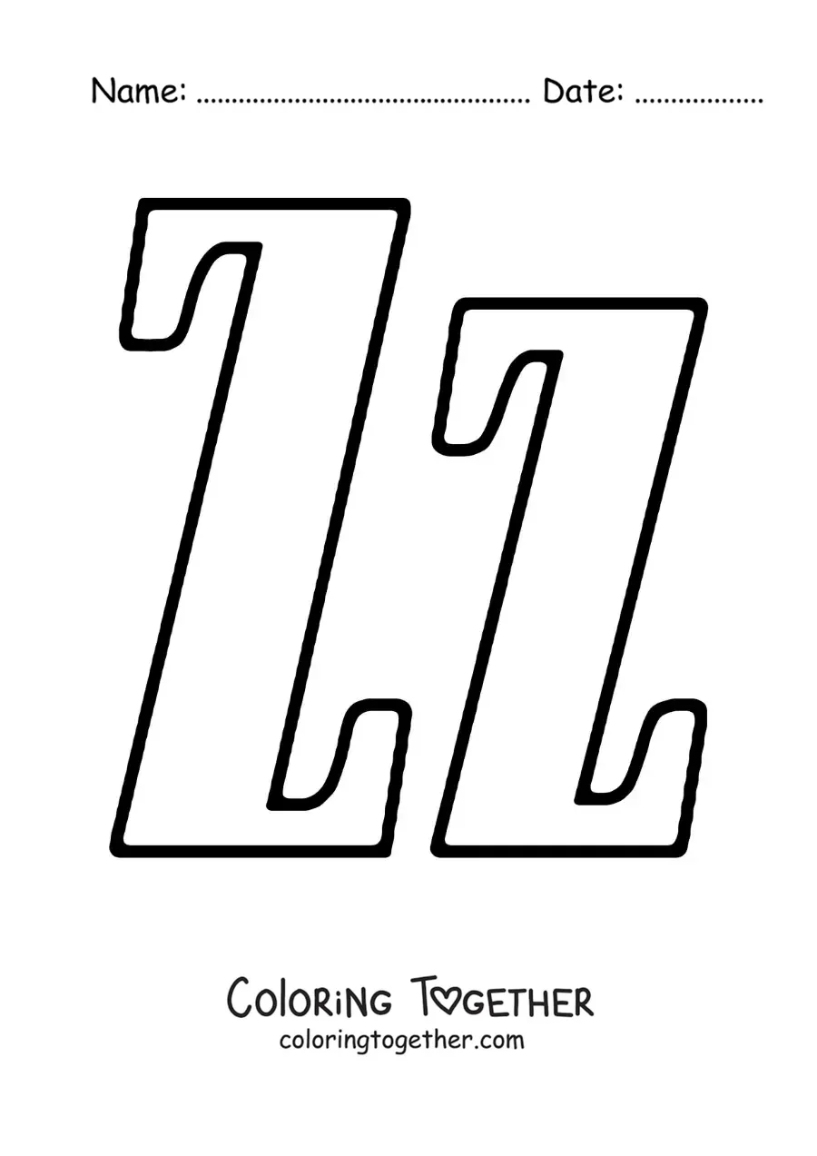Coloring page of a big uppercase and lowercase letter Z