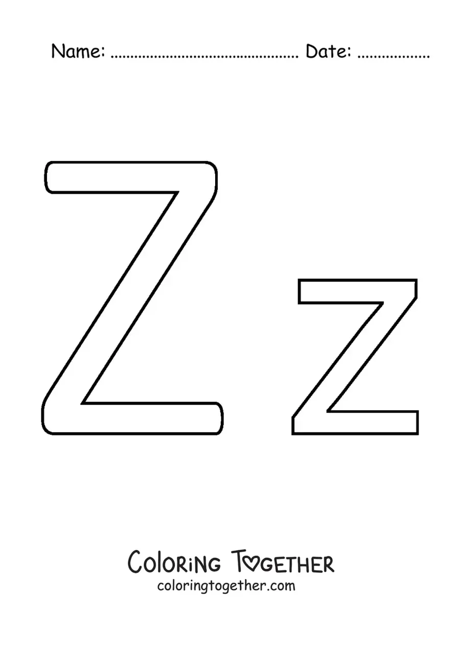 Coloring page of an easy uppercase and lowercase letter Z