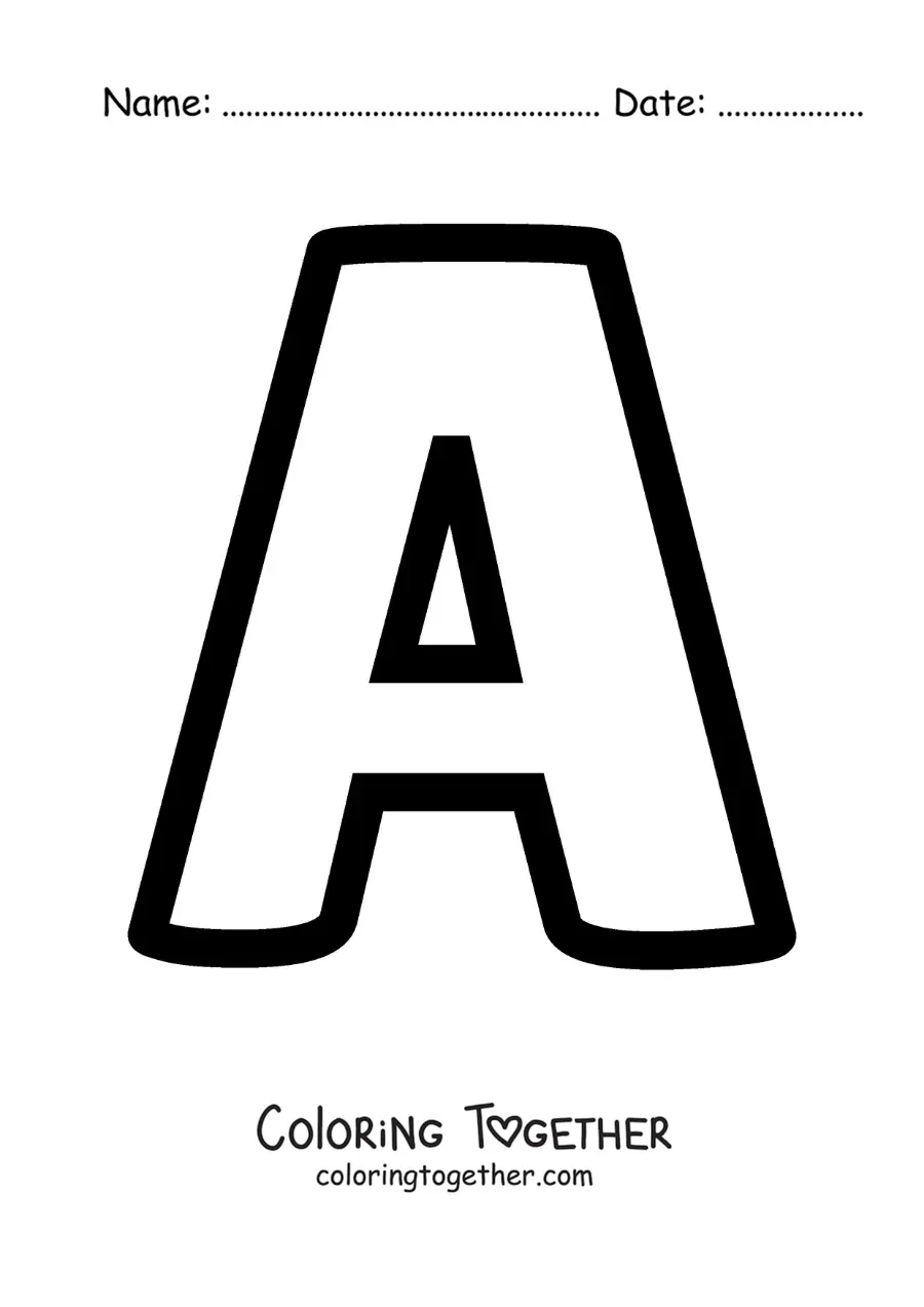Coloring page of the uppercase letter A