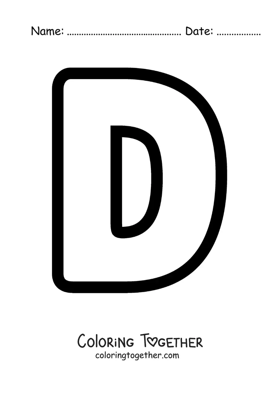 Coloring page of the uppercase letter D