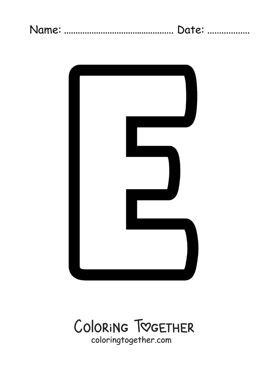 Coloring page of the uppercase letter E
