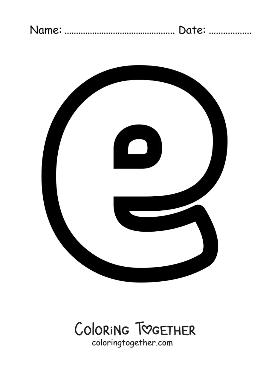 Coloring page of the lowercase letter E
