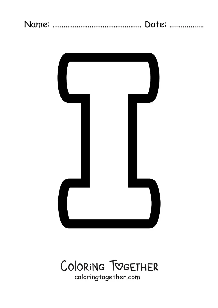 Coloring page of the uppercase letter I