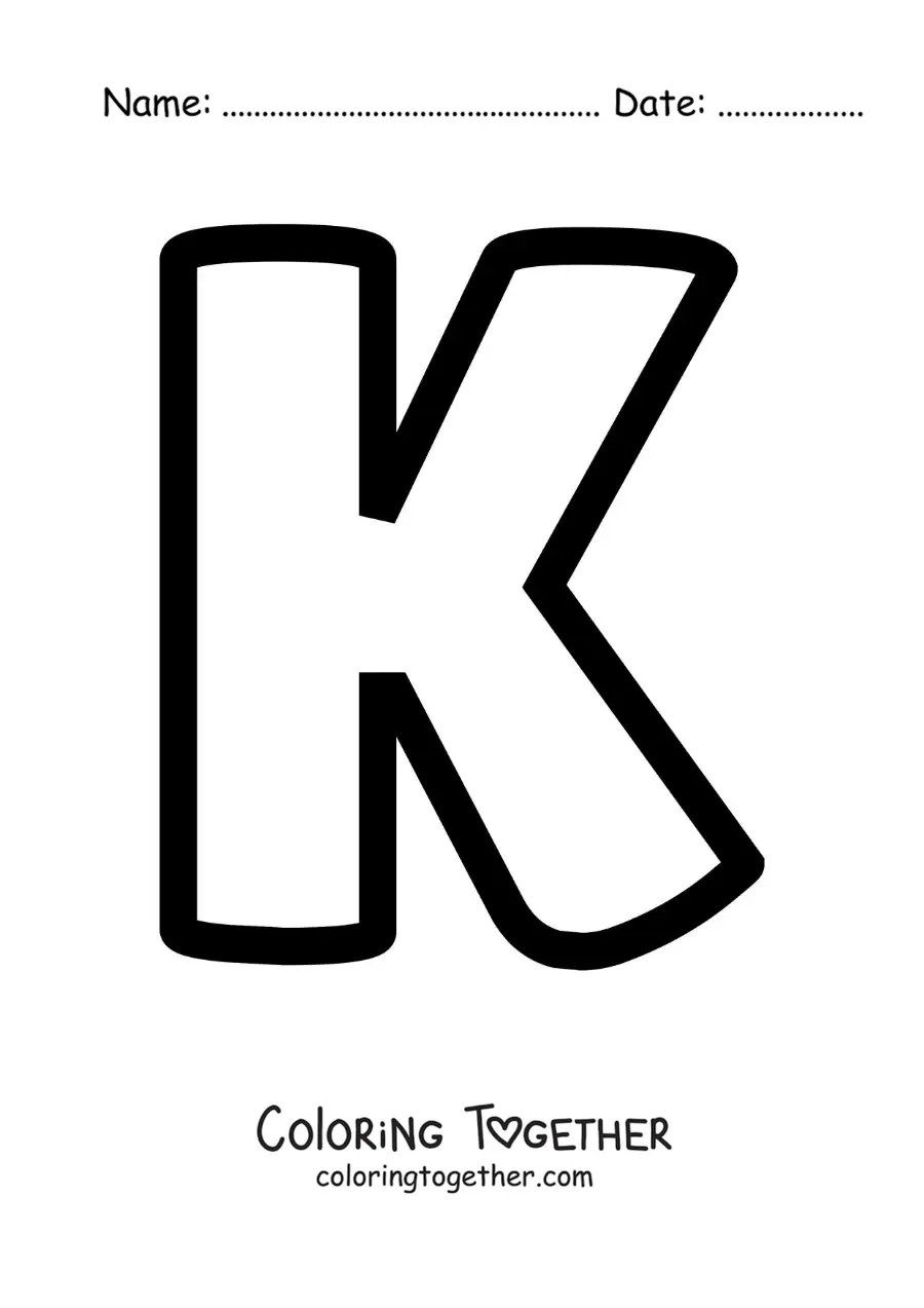 Coloring page of the uppercase letter K