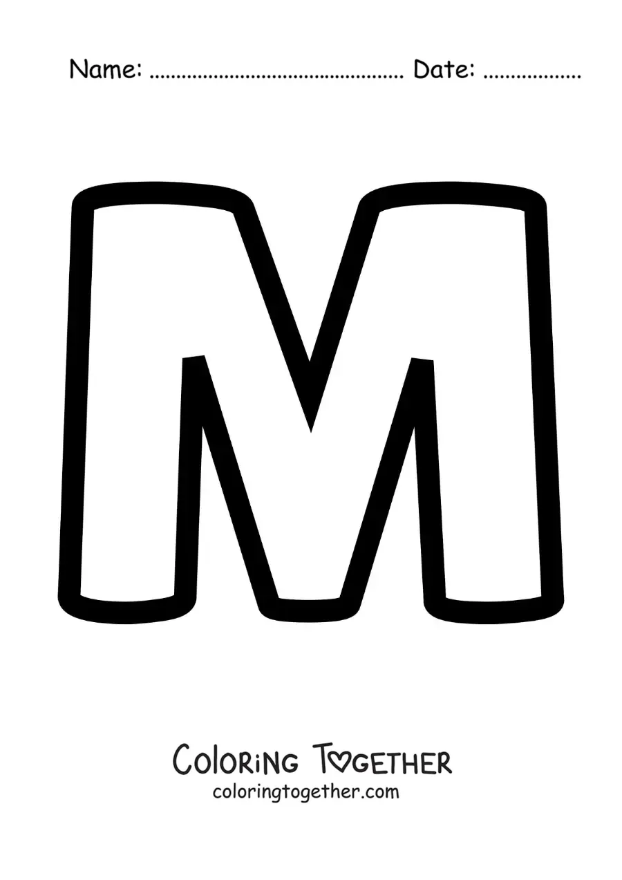 Coloring page of the uppercase letter M