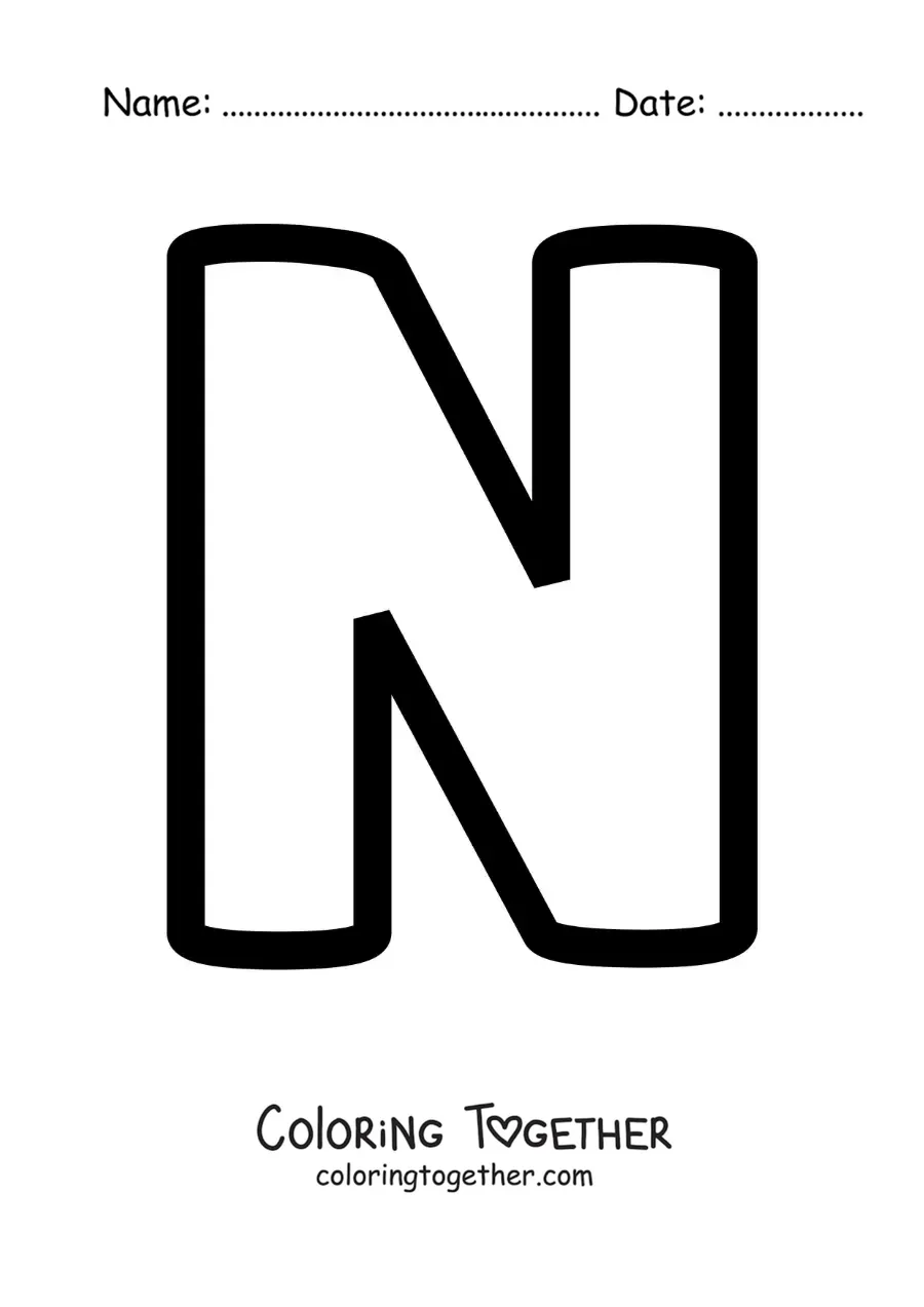 Coloring page of the uppercase letter N