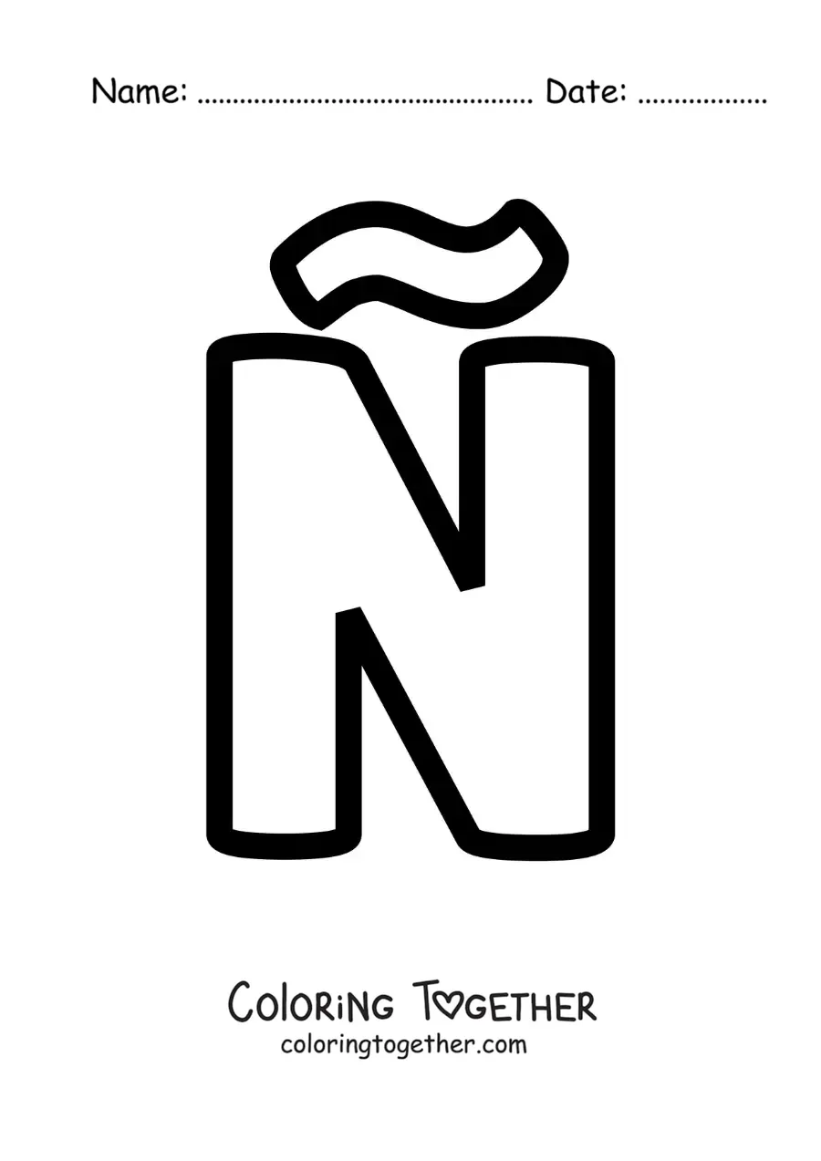 Coloring page of the uppercase letter N with tilde