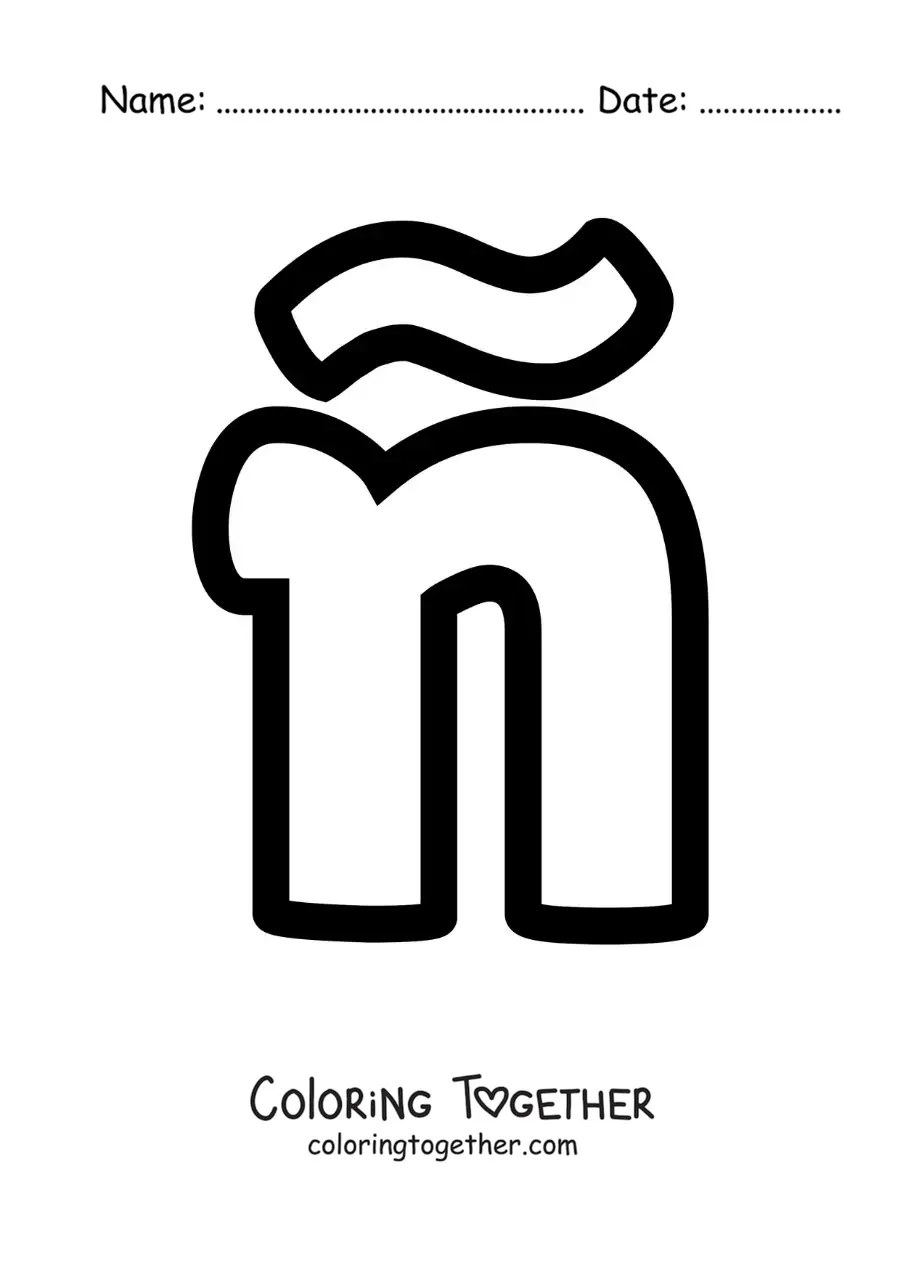 Coloring page of the lowercase letter n with tilde