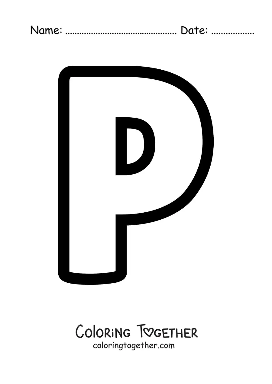 Coloring page of the uppercase letter P