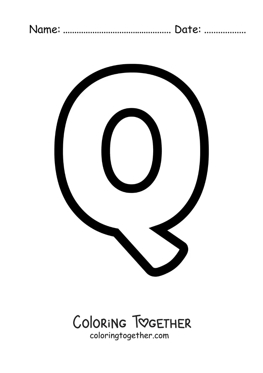 Coloring page of the uppercase letter Q