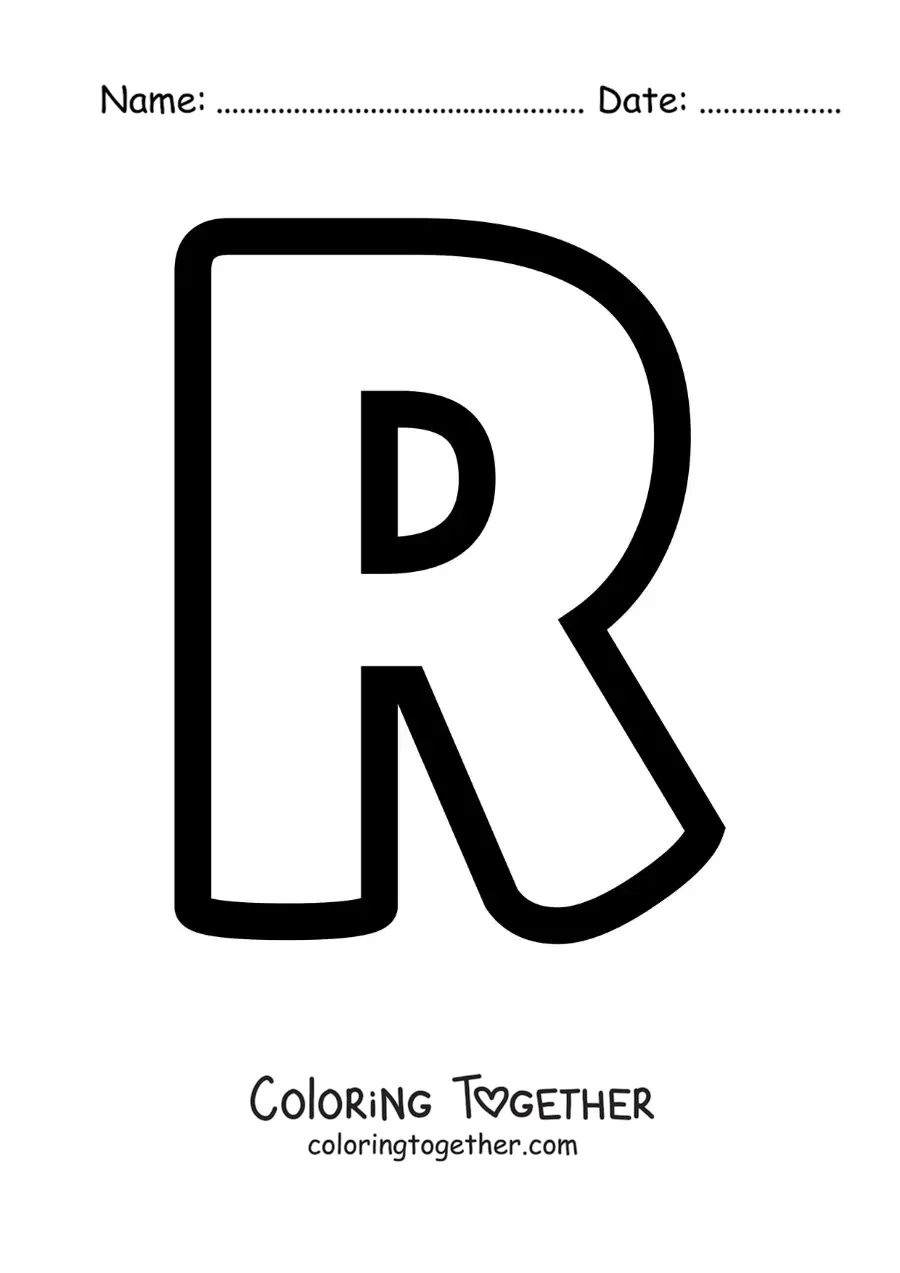 Coloring page of the uppercase letter R