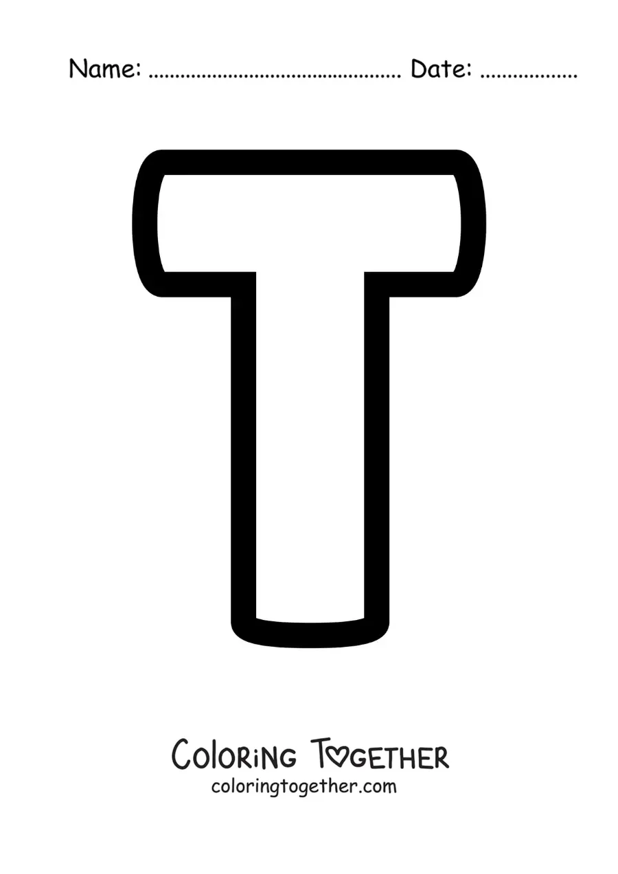 Coloring page of the uppercase letter T