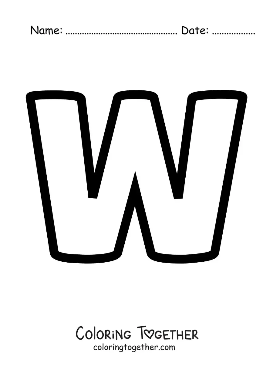 Coloring page of the uppercase letter W