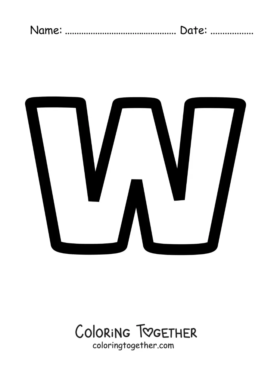 Coloring page of the lowercase letter W