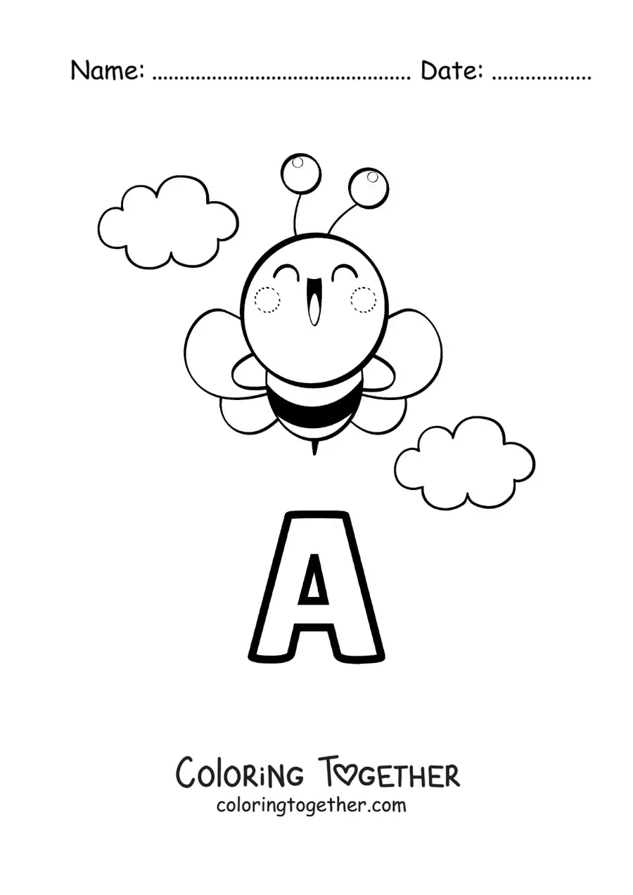 Coloring page of the letter A for abeja (bee)