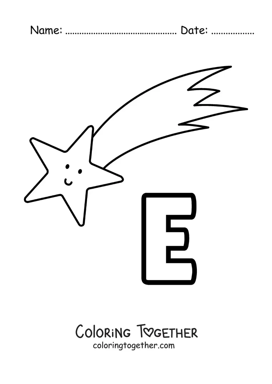 Coloring page of the letter E for estrella (star)