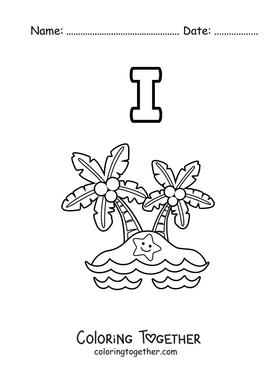 Coloring page of the letter I for isla (island)