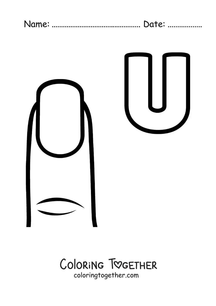 Coloring page of the letter U for una (fingernail)