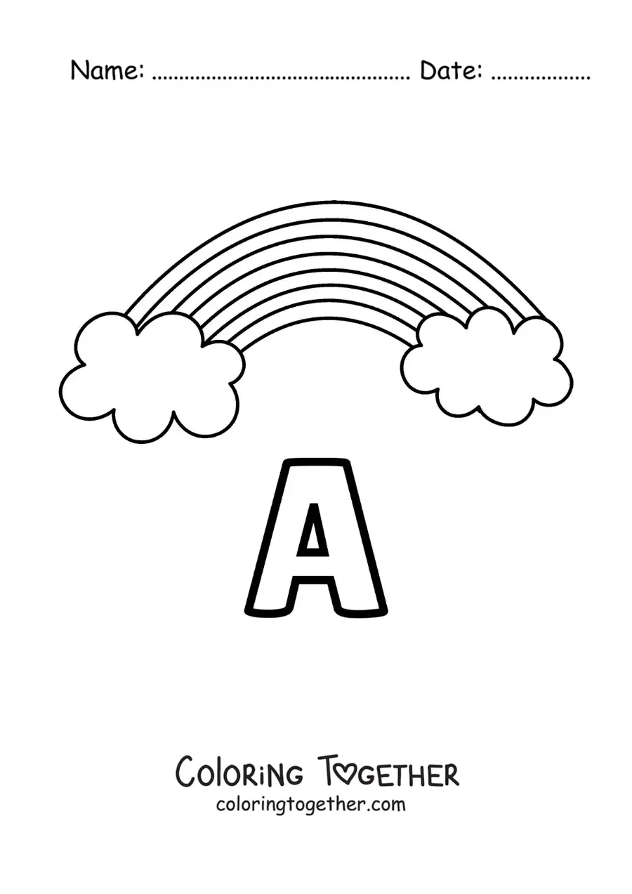 Coloring page of the letter A for arcoiris (rainbow)