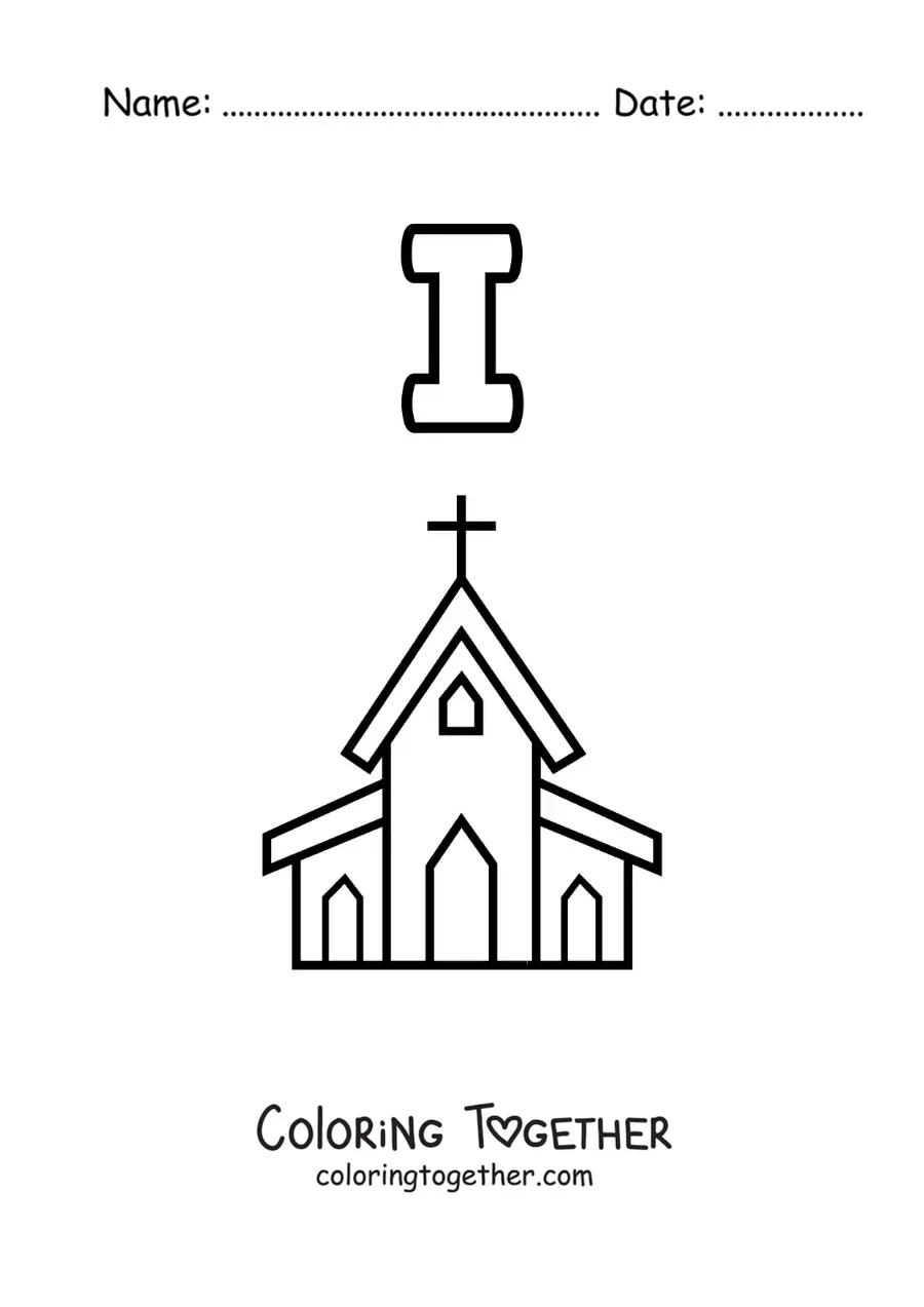 Coloring page of the letter i for church