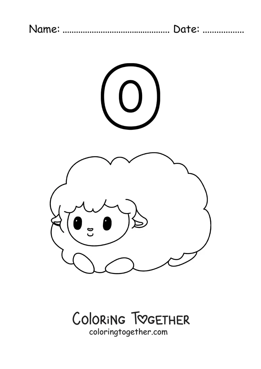 Coloring page of the letter o for sheep