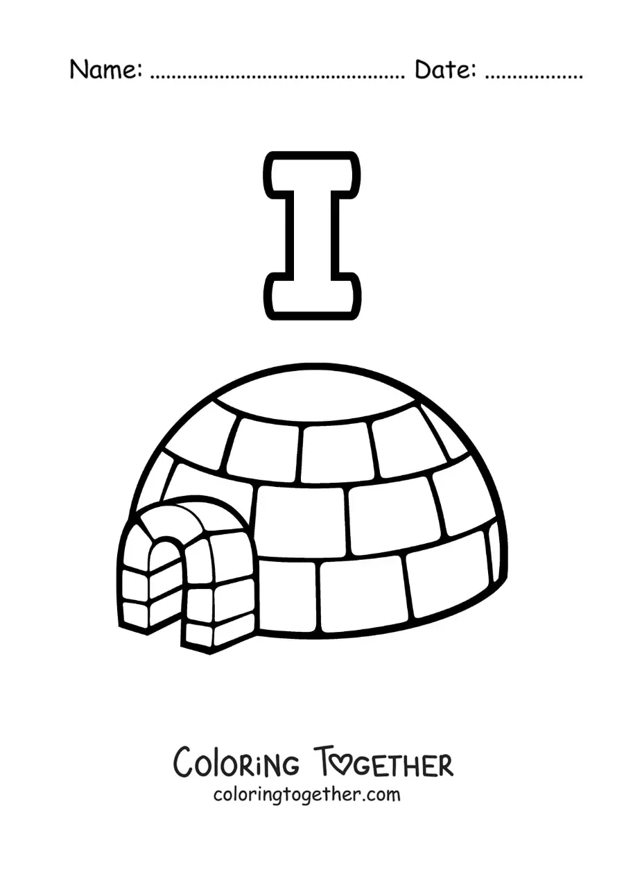 Coloring page of the letter i for igloo