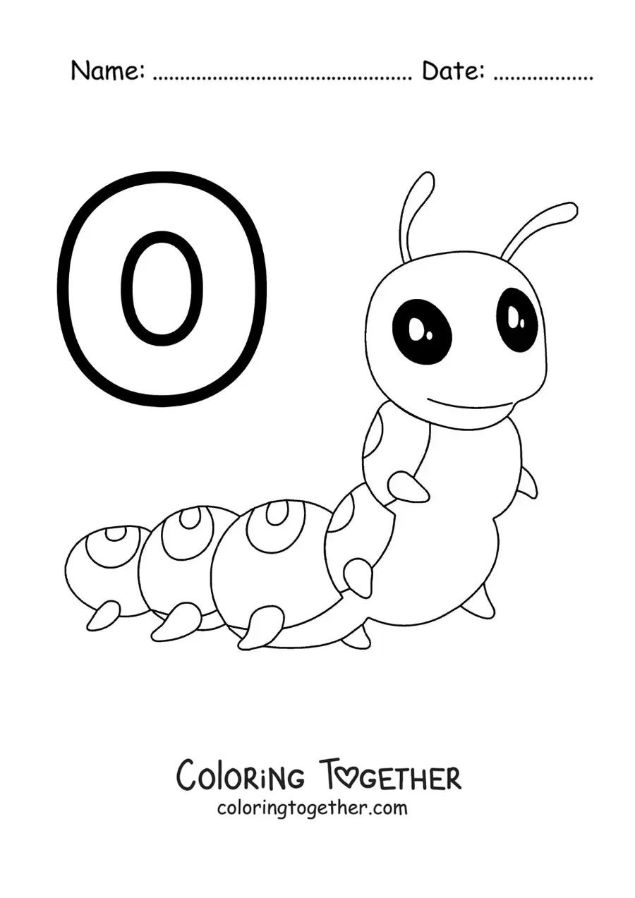 Coloring page of the letter o for caterpillar