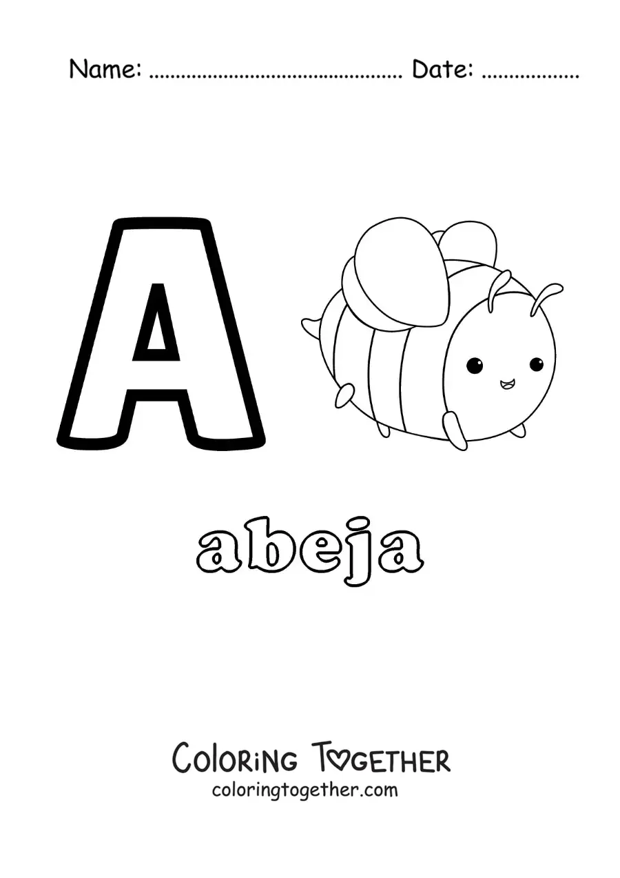 Coloring page of the letter a for bee