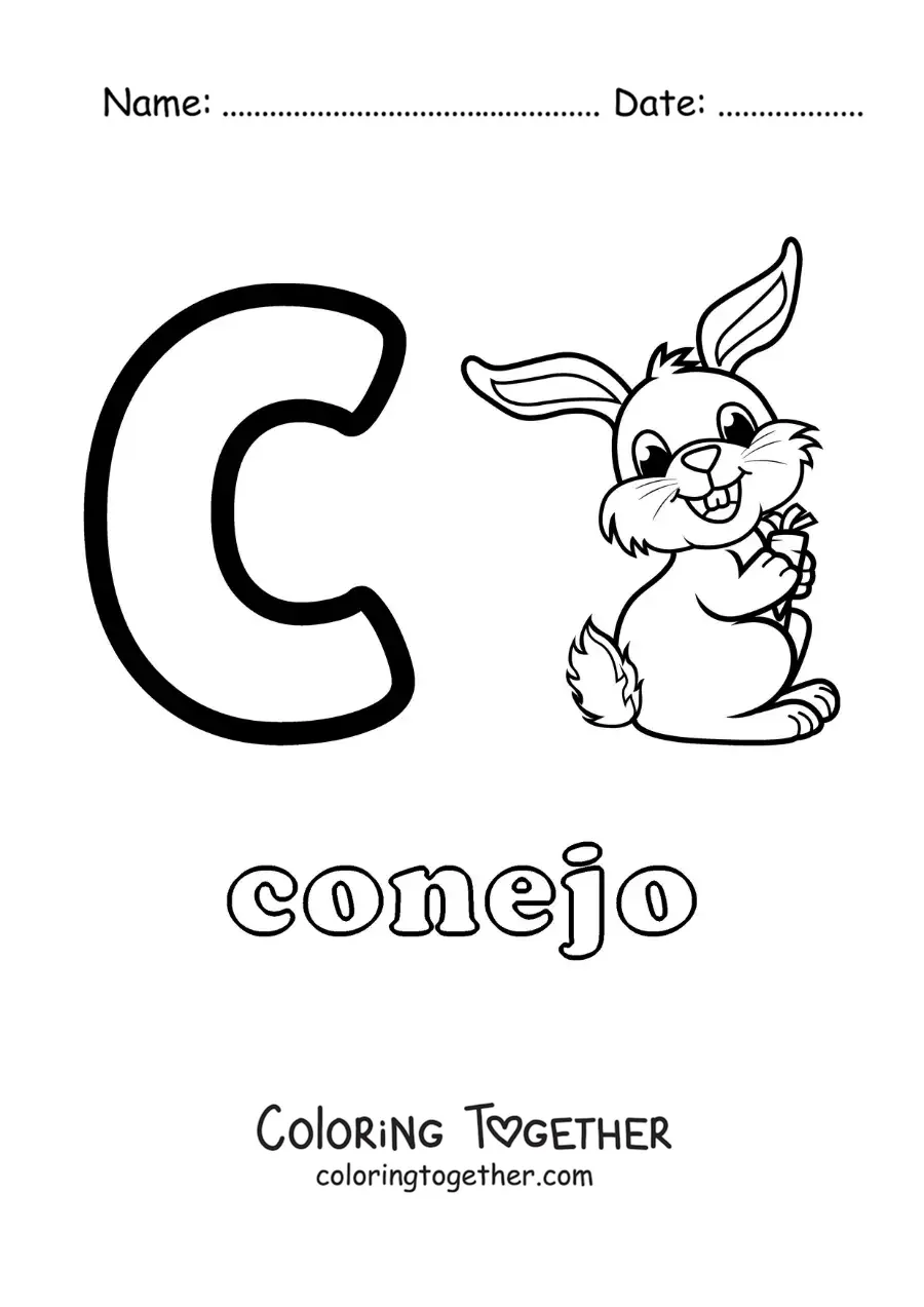 Coloring page of the letter c for rabbit