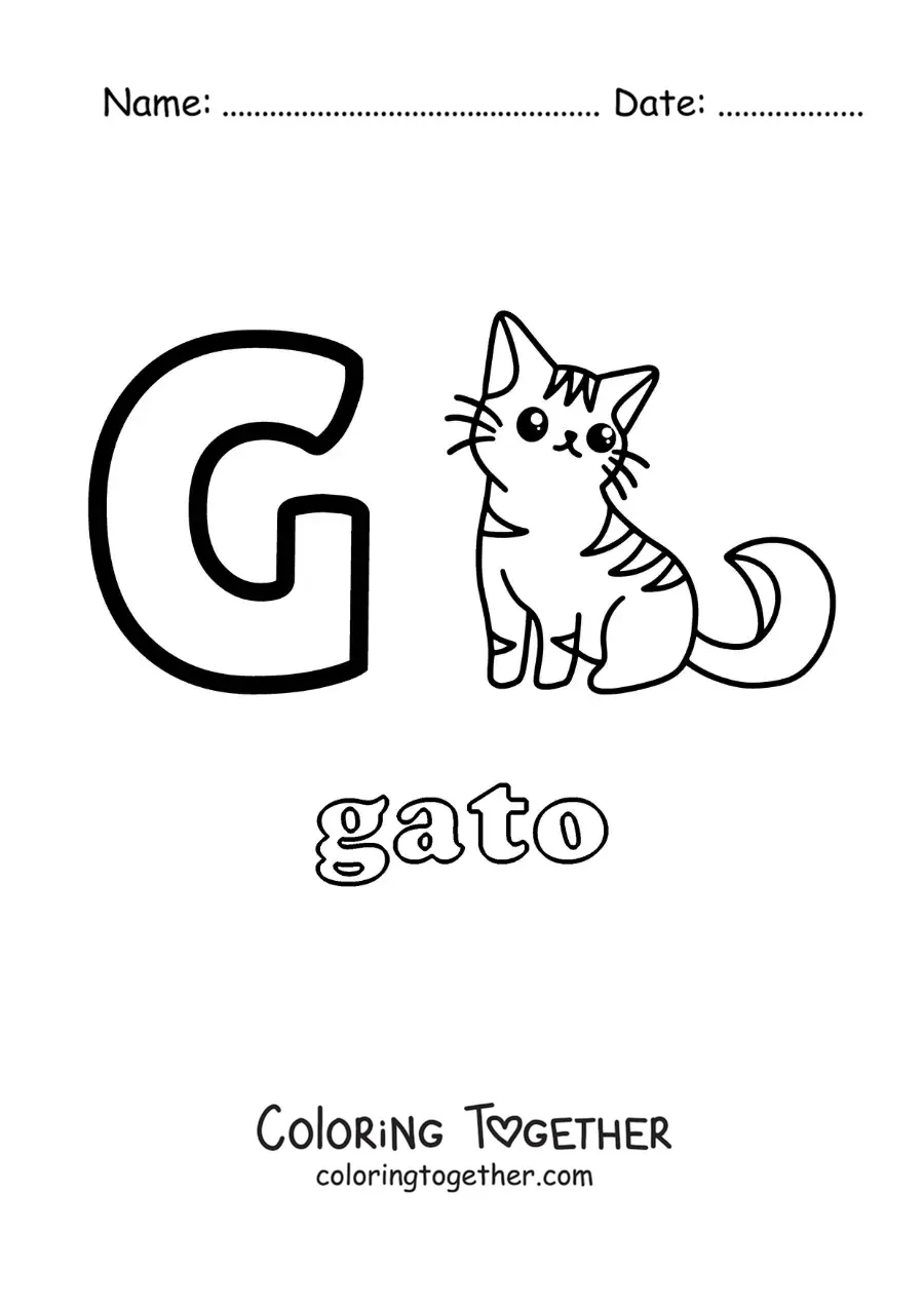 Coloring page of the letter g for cat