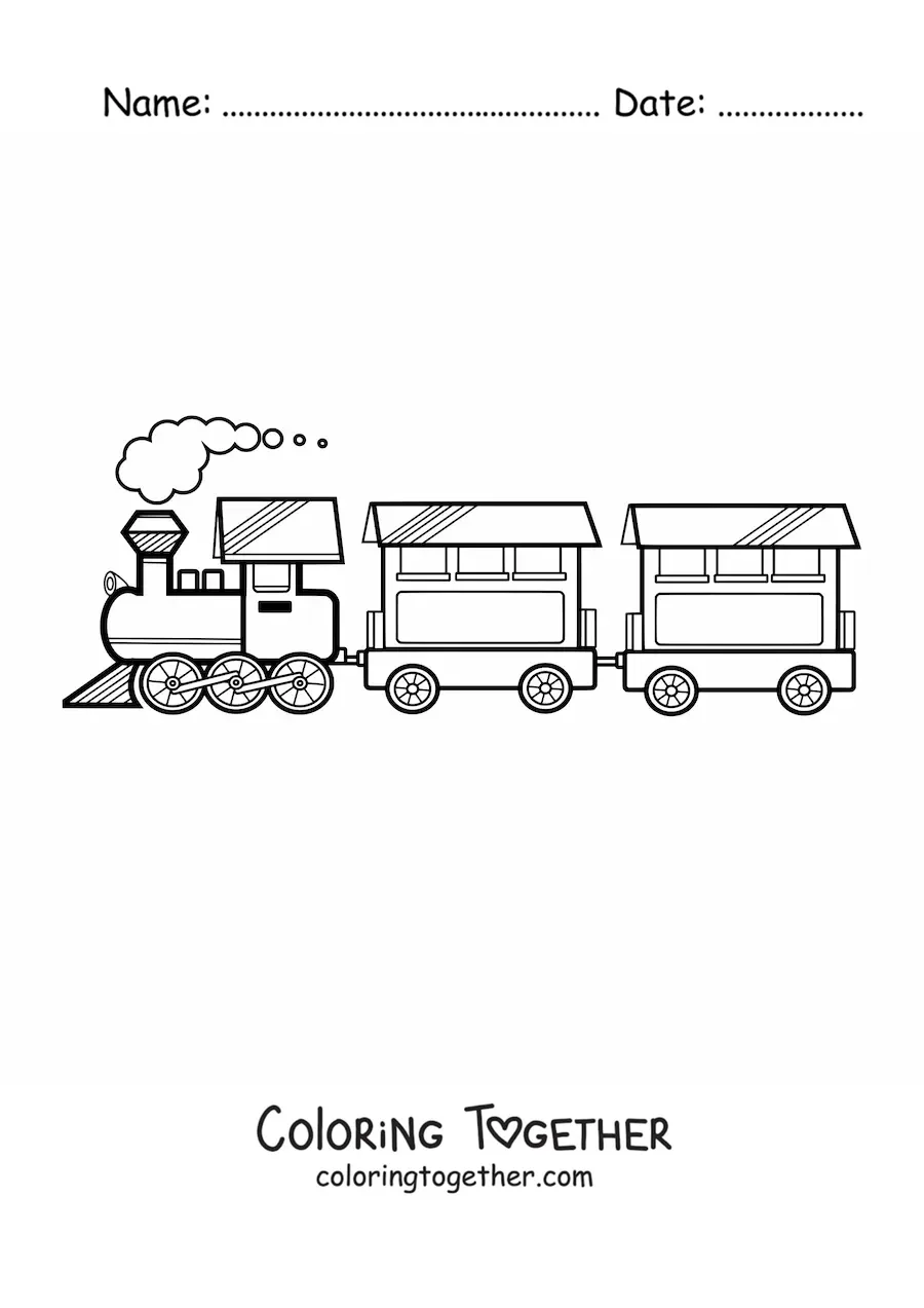 Coloring page of a steam train with two cars