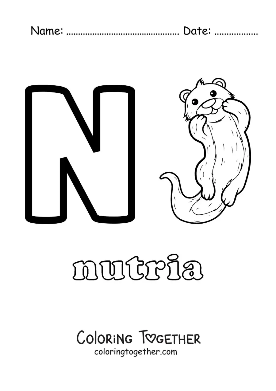 Coloring page of the letter n for otter