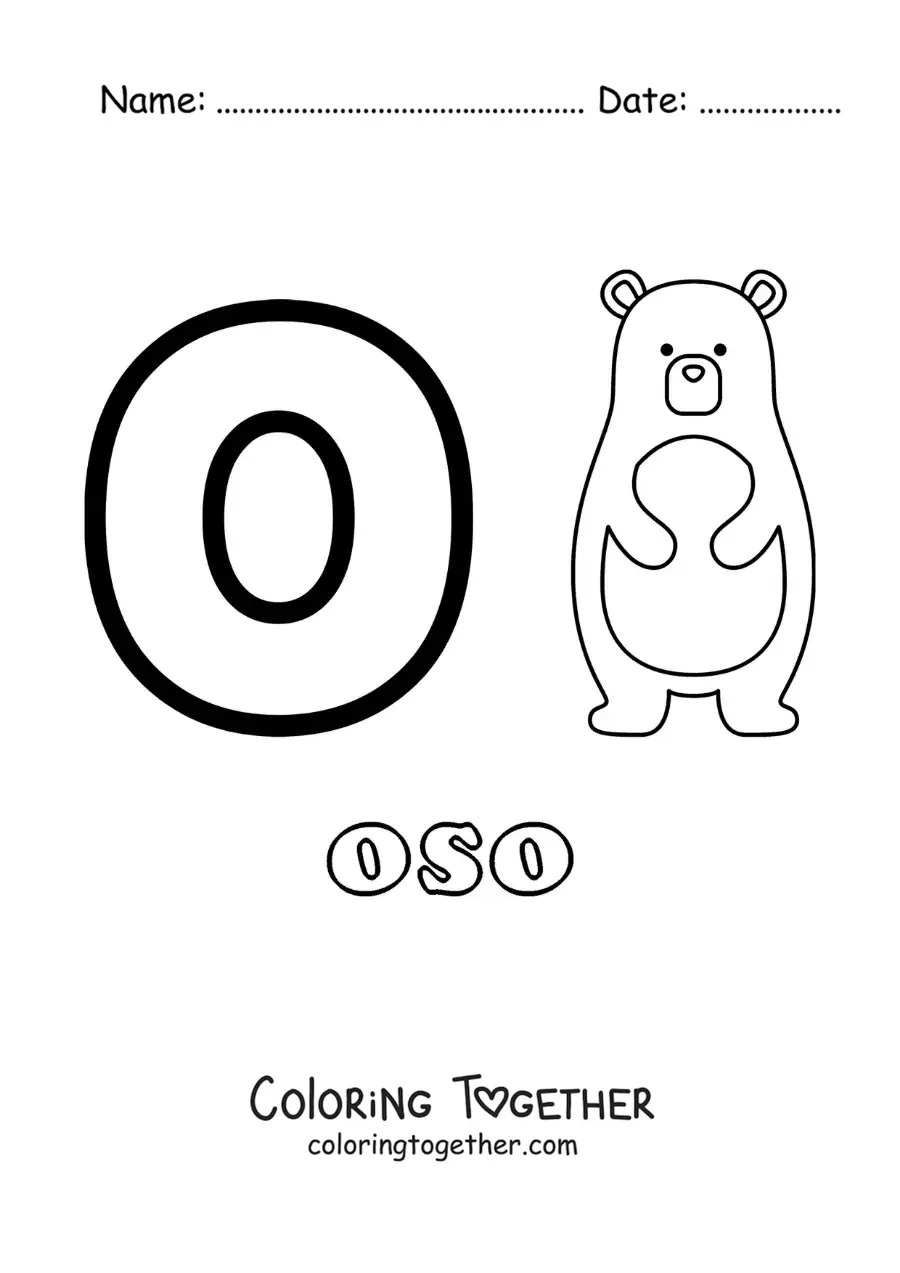 Coloring page of the letter o for bear