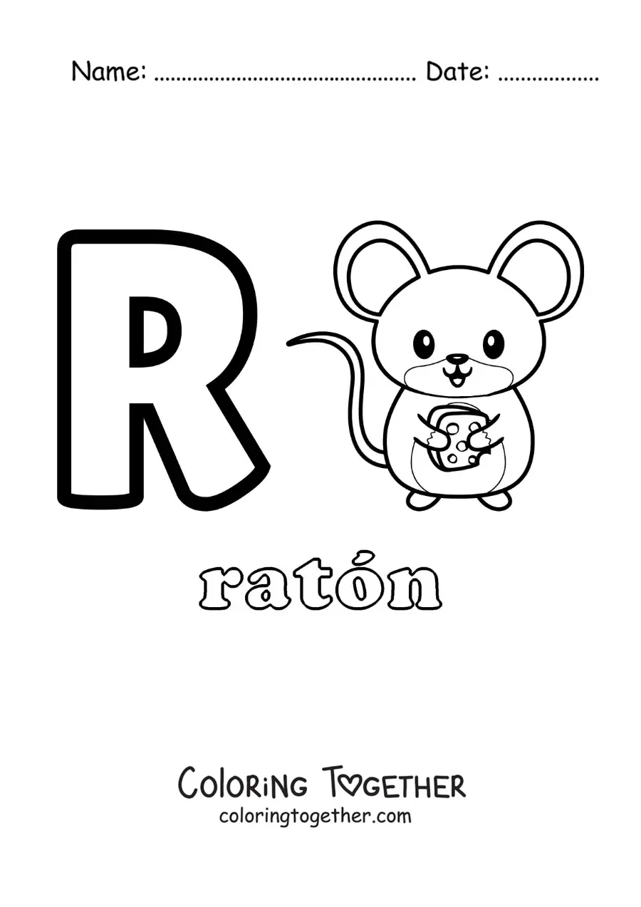 Coloring page of the letter r for mouse