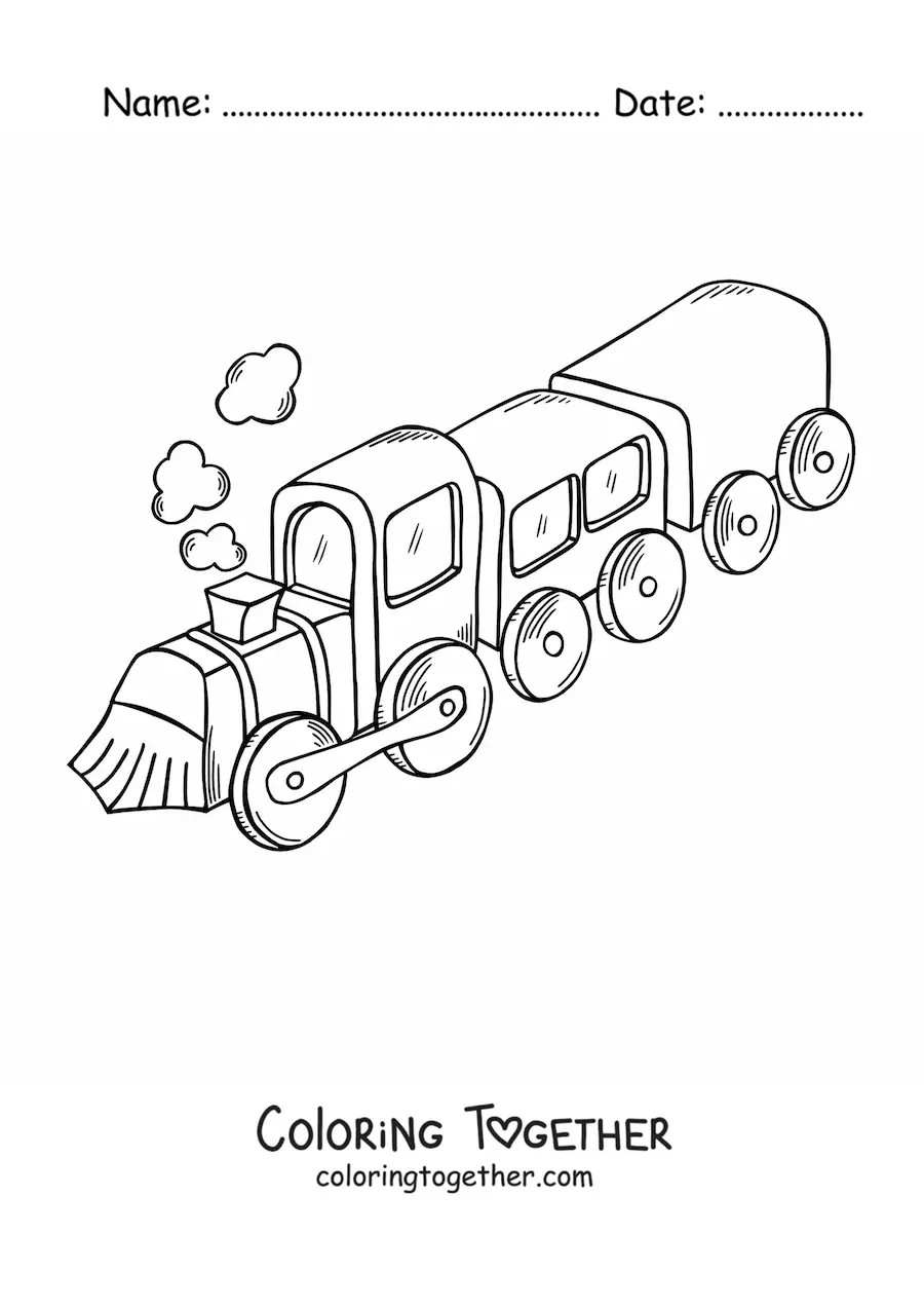 Coloring page of a steam train seen from above