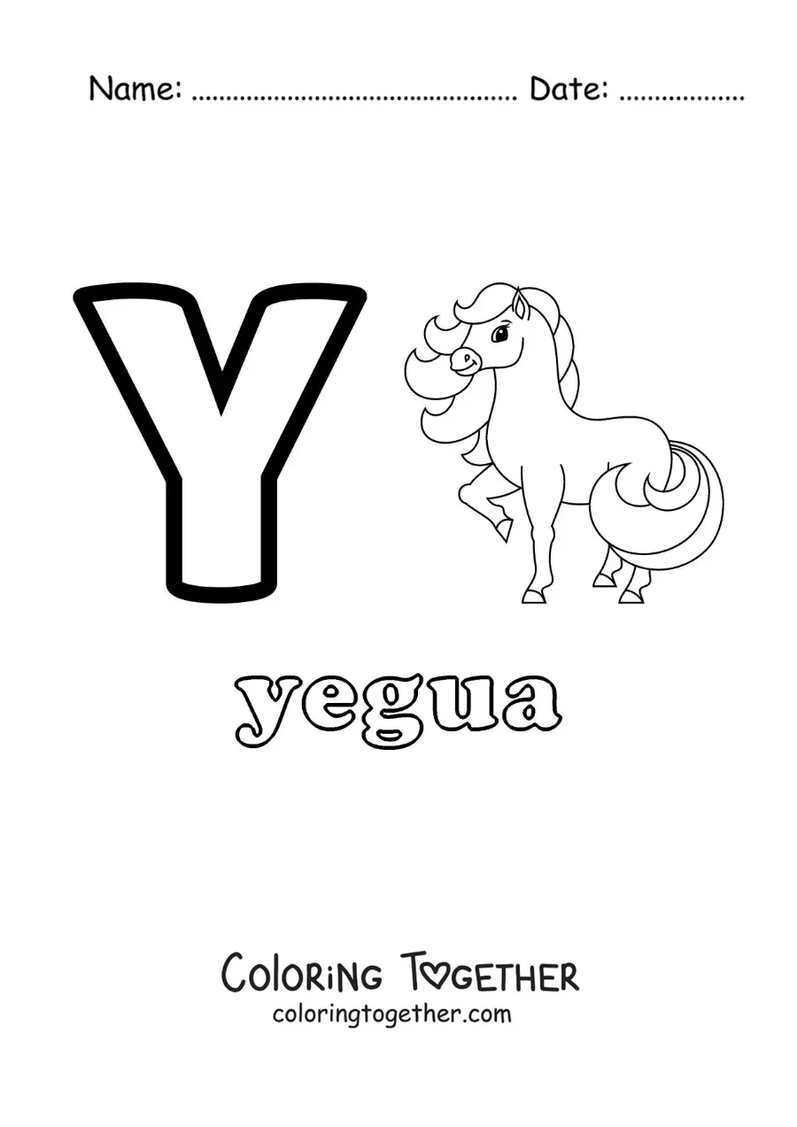 Coloring page of the letter y for mare