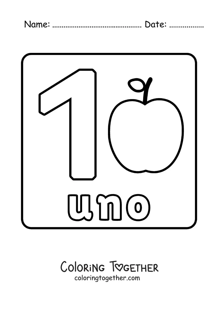 Coloring page of a big number 1 worksheet for kids