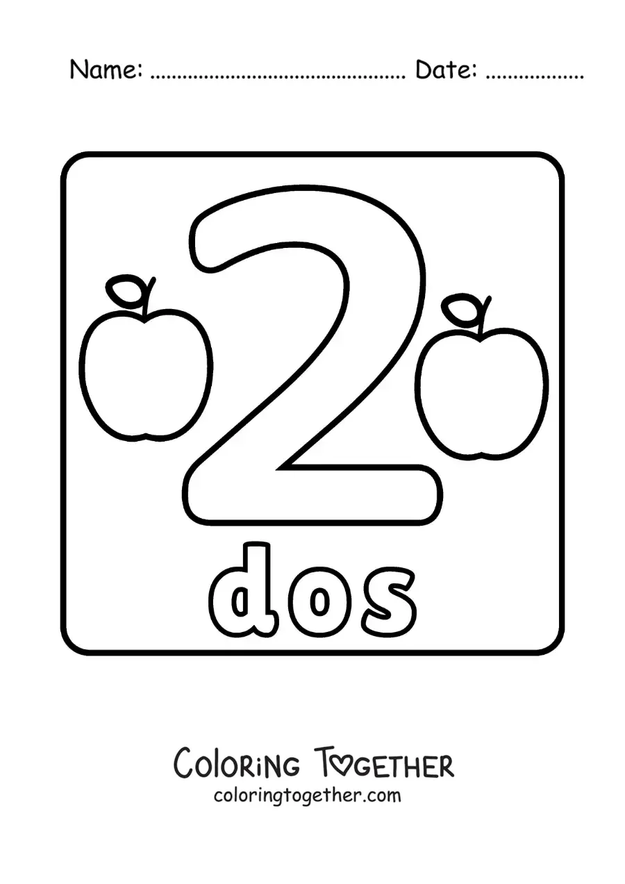 Coloring page of a big number 2 worksheet for kids