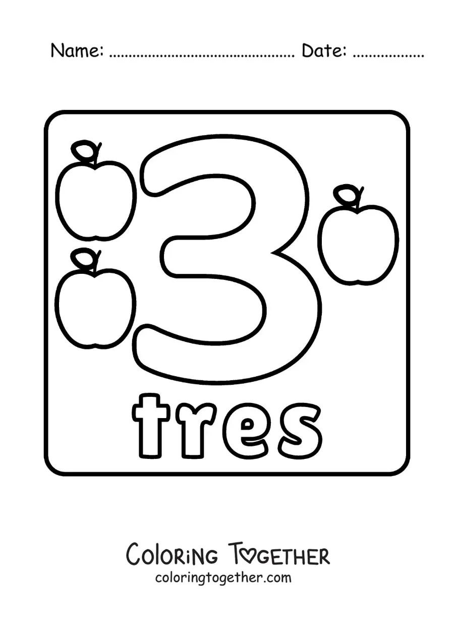 Coloring page of a big number 3 worksheet for kids